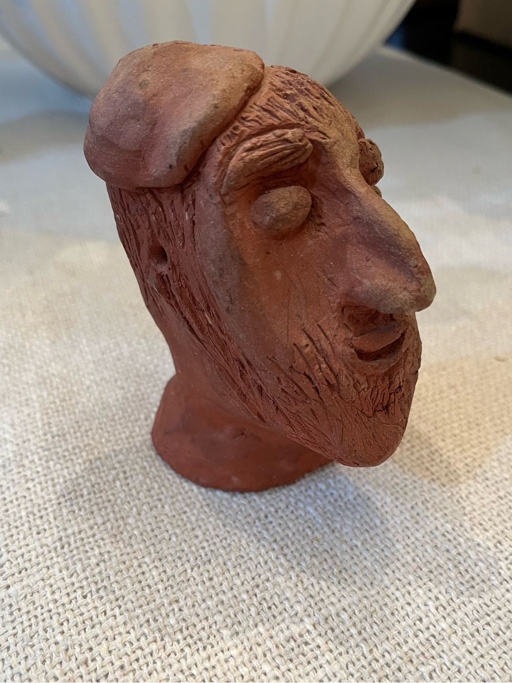 Handmade Vintage Terracotta Man Face Pottery Folk Art Figurine UnSigned
